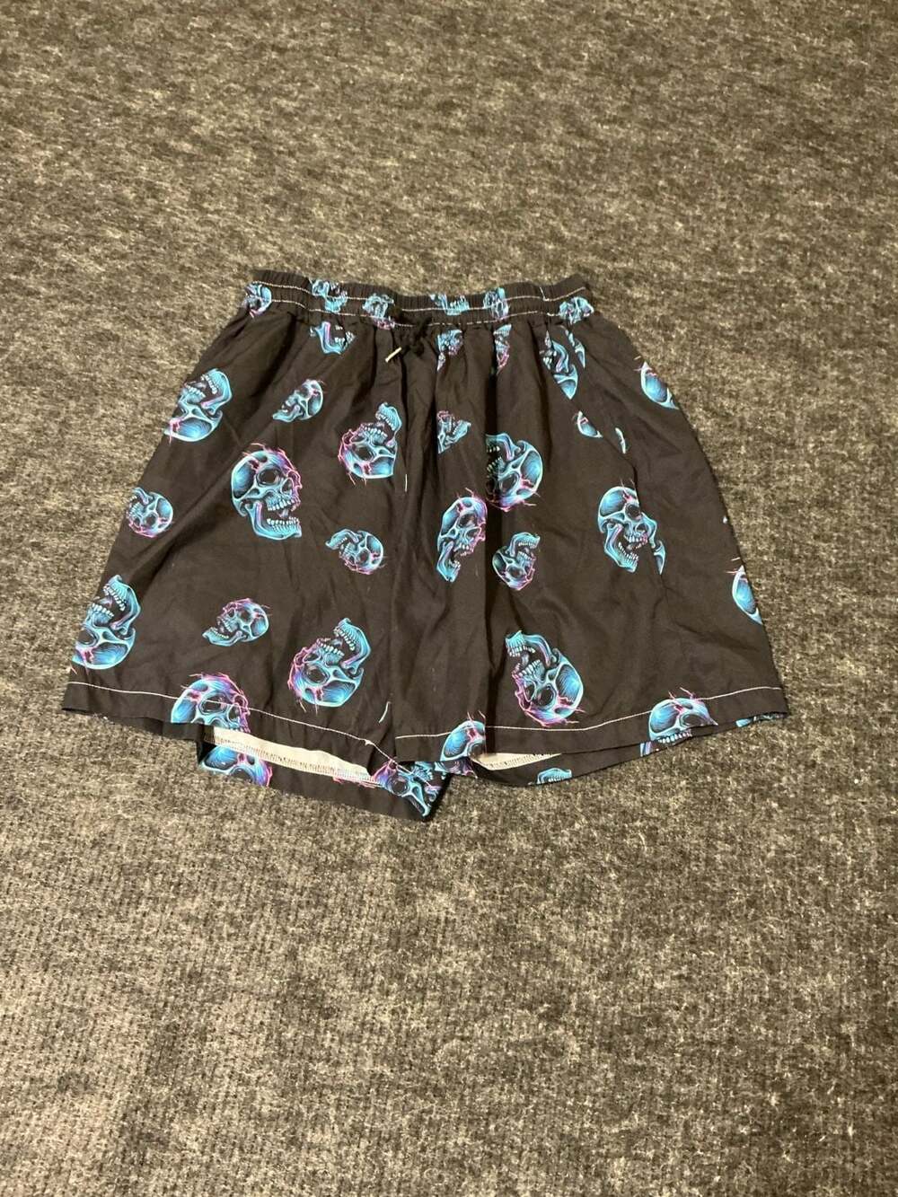 ROMWE Men's All-Over Skull Print Casual Beach Shorts Black Size L